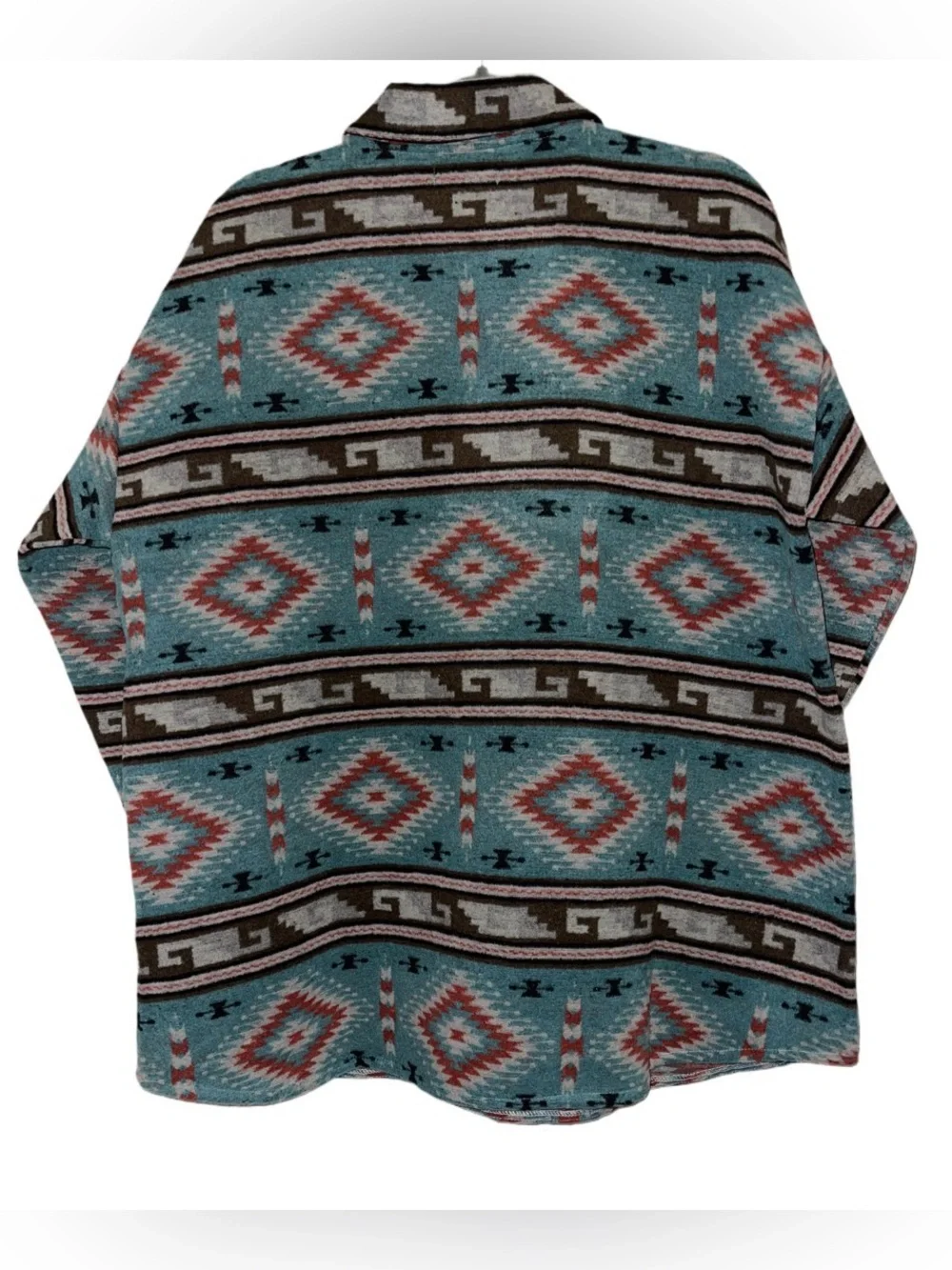 Southwest Pattern Teal Button-Up Sweater Jacket - Picture 4 of 4